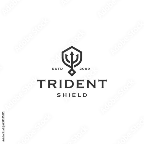 Trident and shield logo icon design template flat vector