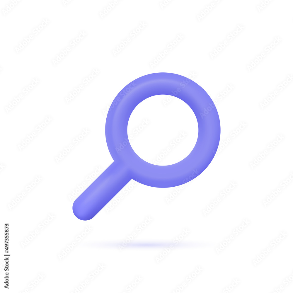 3d magnifying glass icon in minimalistic cartoon style. purple is an optical tool for finding details and reading fine print. 3d magnifying glass icon in minimalistic cartoon style. purple is an optical tool for finding details and reading fine print.