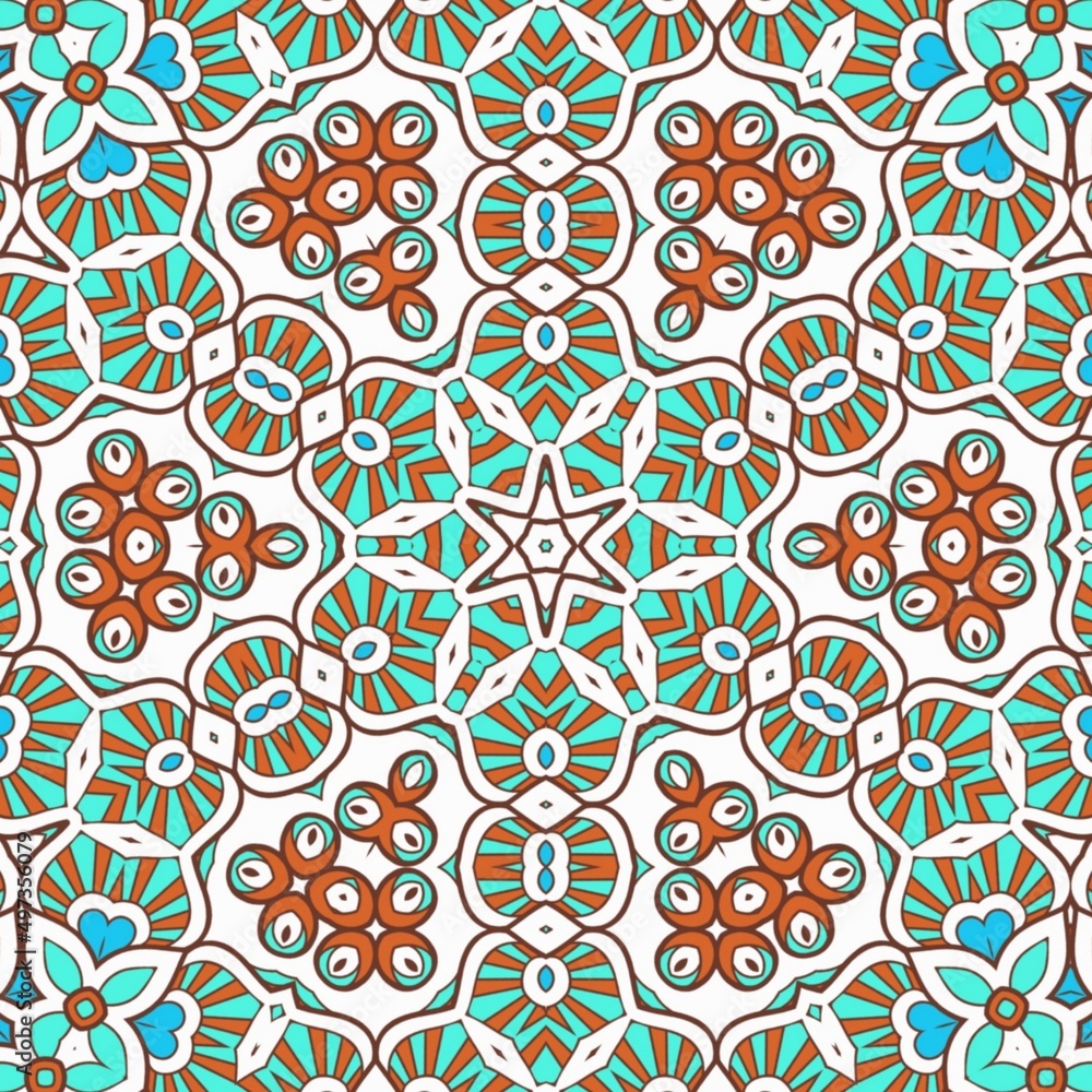 Abstract Pattern Mandala Flowers Art Colorful Blue Turquoise Brown 298