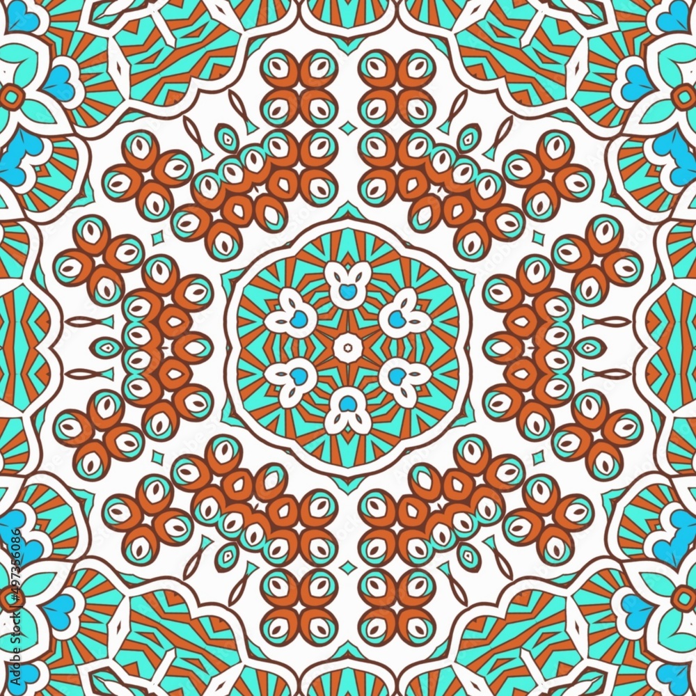 Abstract Pattern Mandala Flowers Art Colorful Blue Turquoise Brown 297