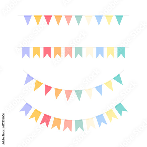 Color bunting set for party. Party garlands collection. Birthday elements decoration. Vector isolated on white