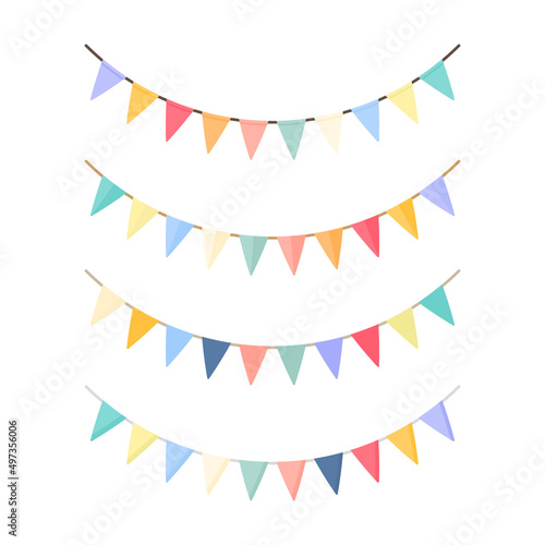 Color bunting set for party. Party garlands collection. Birthday elements decoration. Vector isolated on white
