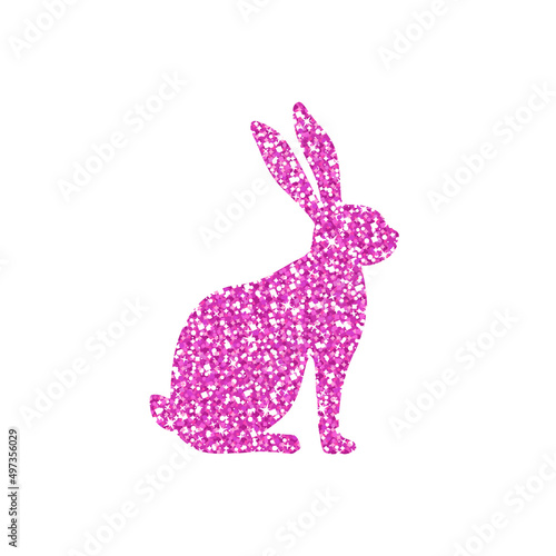 Pink Easter Rabbit - Glitter Easter Bunny - Vector illustration