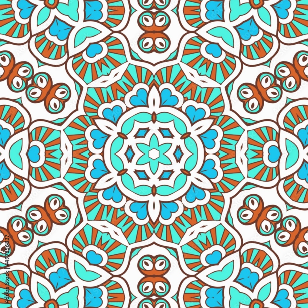 Abstract Pattern Mandala Flowers Art Colorful Blue Turquoise Brown 243 Abstract Pattern Mandala Flowers Art Colorful Blue Turquoise Brown 243