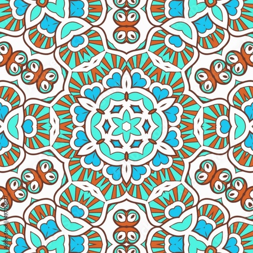 Abstract Pattern Mandala Flowers Art Colorful Blue Turquoise Brown 243