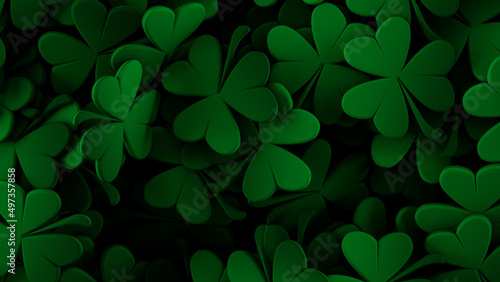 Background with clover, St. Patrick's Day celebration, 3D illustration (ID: 497357858)