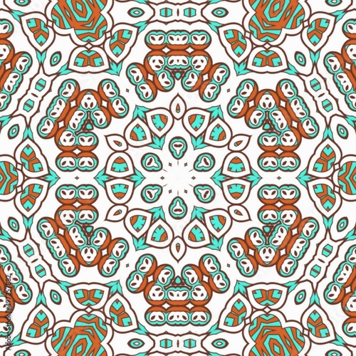 Abstract Pattern Mandala Flowers Art Colorful Blue Turquoise Brown 155