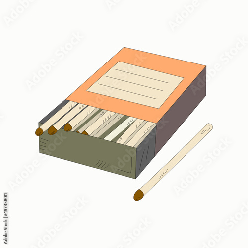 Matches, travel tool, for making fire.Doodle style vector graphics with isolated background.	