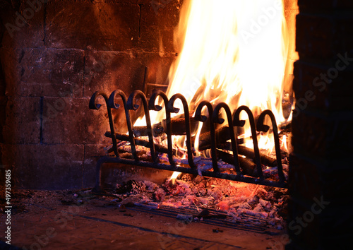 fireplace at home with hot flames
