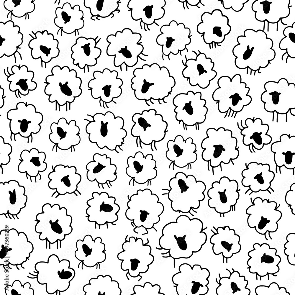 seamless pattern black and white concise cute sheep