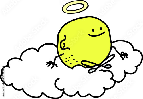 lemon angel sitting on a cloud