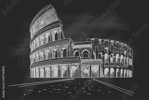 Vector sketch of The Coliseum or Flavian Amphitheatre, Rome, Italy.