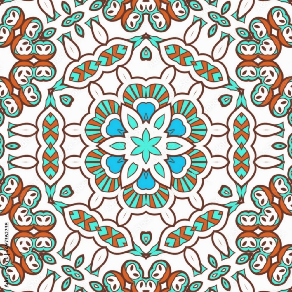Abstract Pattern Mandala Flowers Art Colorful Blue Turquoise Brown 117