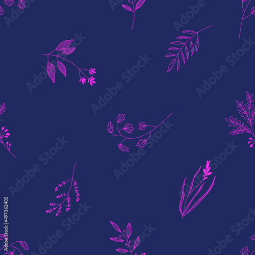 Seamless floral pattern on a dark background.