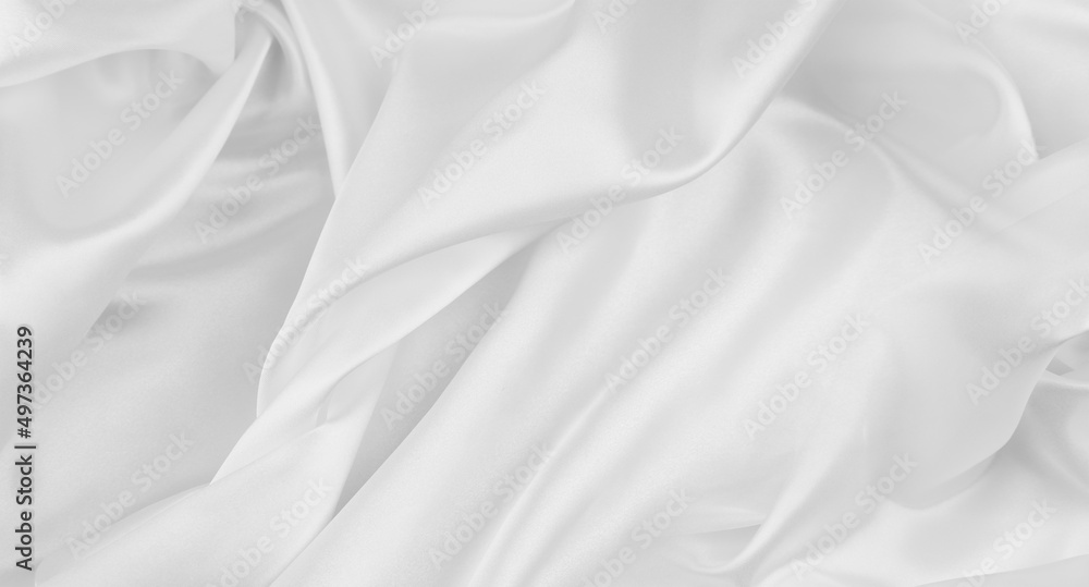 Close-up of rippled white silk fabric texture - obrazy, fototapety, plakaty 
