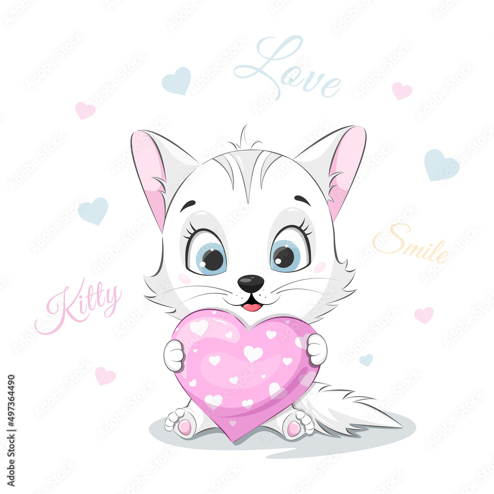 Postcard. Smile kitten with heart Postcard. Smile kitten with heart