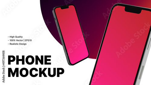 Smartphone Advertisement Mockup. Simple Red App, Ui, Device Promo Banner. Vector illustration