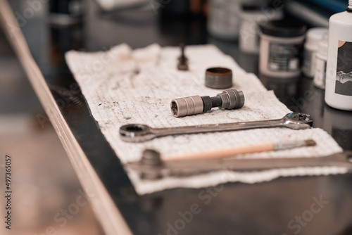 Anything is fixable with the right tools. Shot of tools in a workshop.