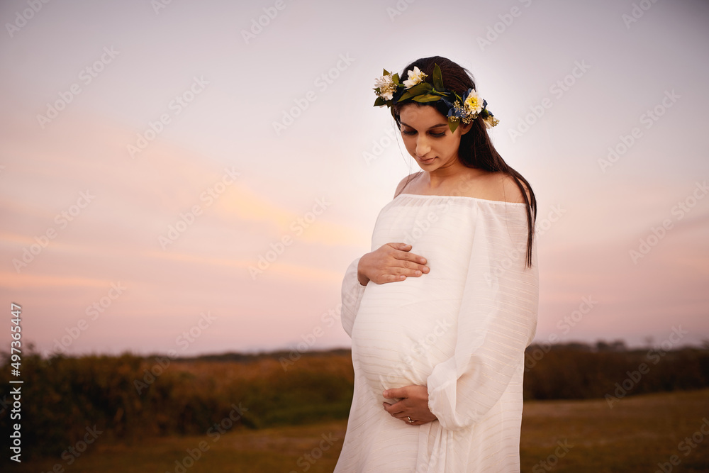 My world in my hands. Shot of a young pregnant woman holding her belly outdoors. My world in my hands. Shot of a young pregnant woman holding her belly outdoors.
