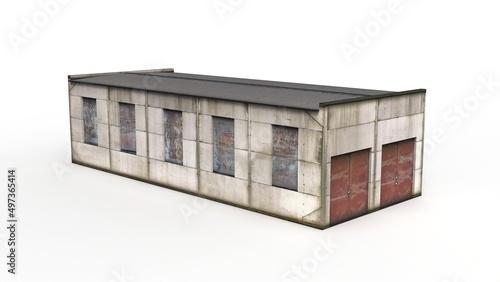 Old industrial building render on a white background. 3D rendering