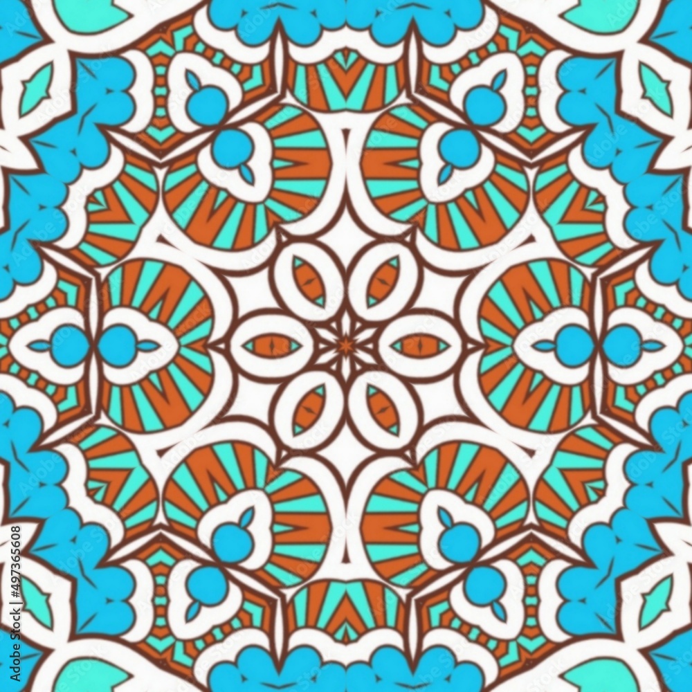 Abstract Pattern Mandala Flowers Art Colorful Blue Turquoise Brown 95 Abstract Pattern Mandala Flowers Art Colorful Blue Turquoise Brown 95