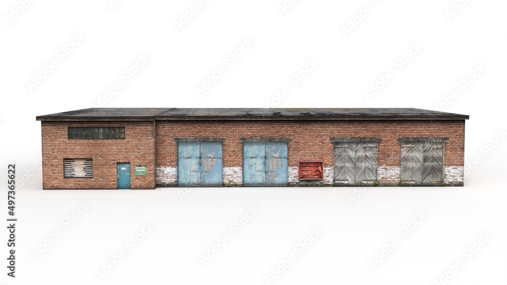 Obraz premium Old industrial building render on a white background. 3D rendering