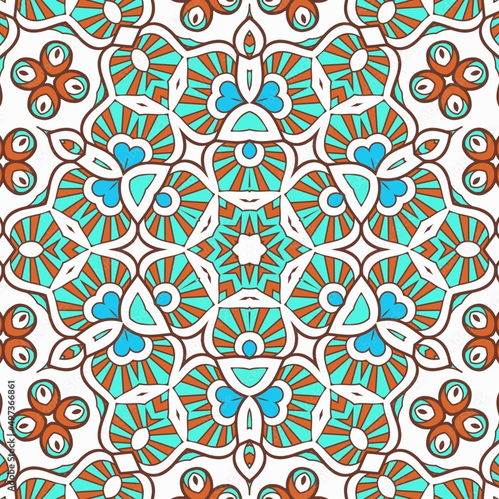 Abstract Pattern Mandala Flowers Art Colorful Blue Turquoise Brown 90