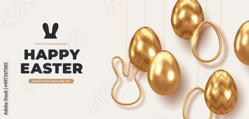 Easter Holiday background with golden decor elements. Vector illustration. 