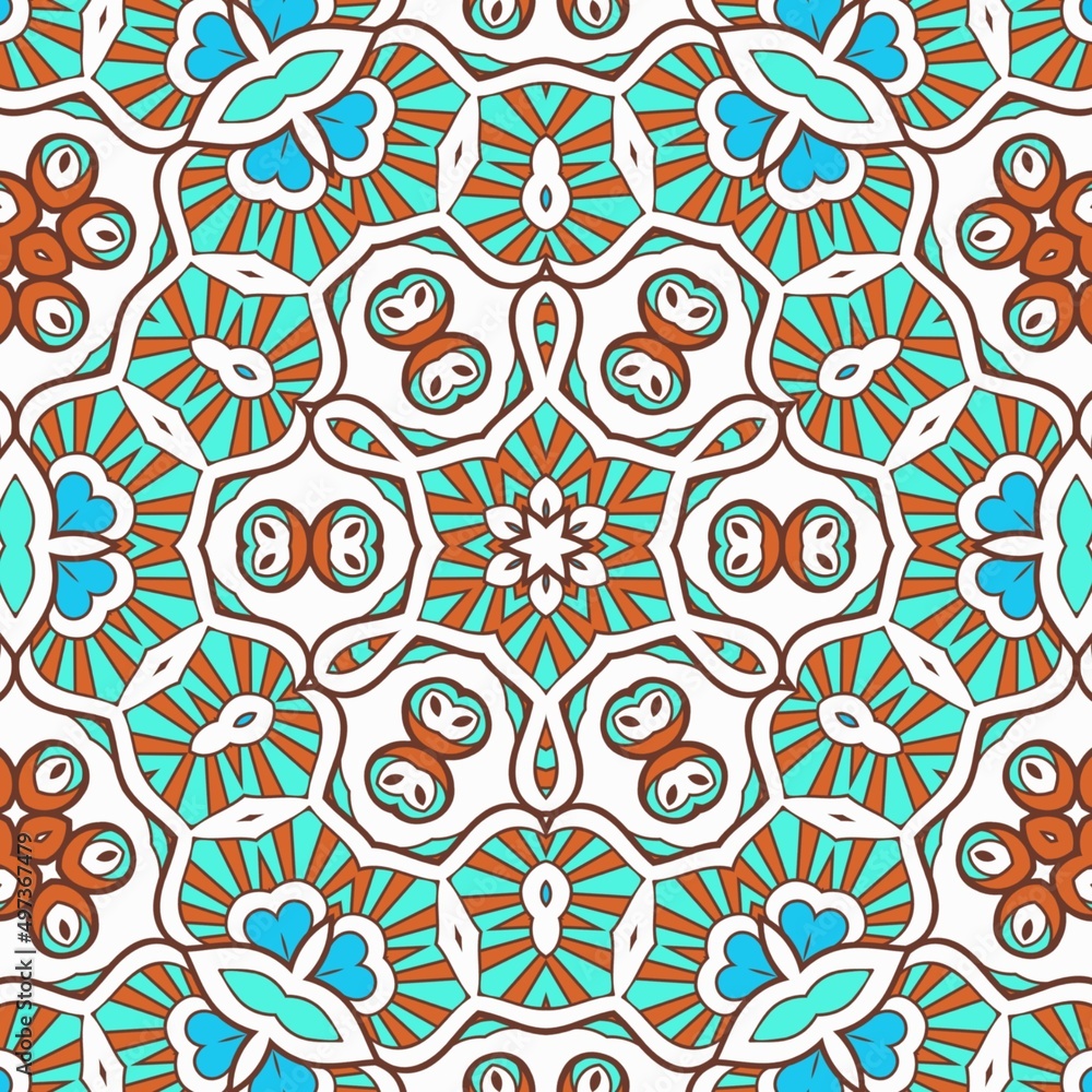 Abstract Pattern Mandala Flowers Art Colorful Blue Turquoise Brown 88