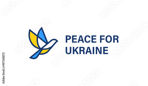 Flying dove as a symbol of peace. Peace for Ukraine. No war sign. Abstract line art logo. Vector illustration.