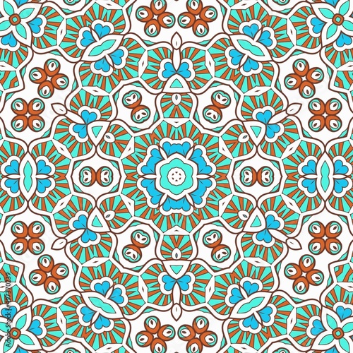 Abstract Pattern Mandala Flowers Art Colorful Blue Turquoise Brown 78