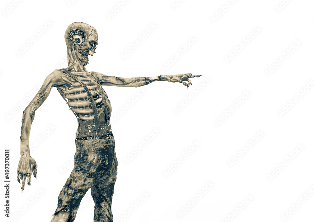 zombie is pointing on white background zombie is pointing on white background