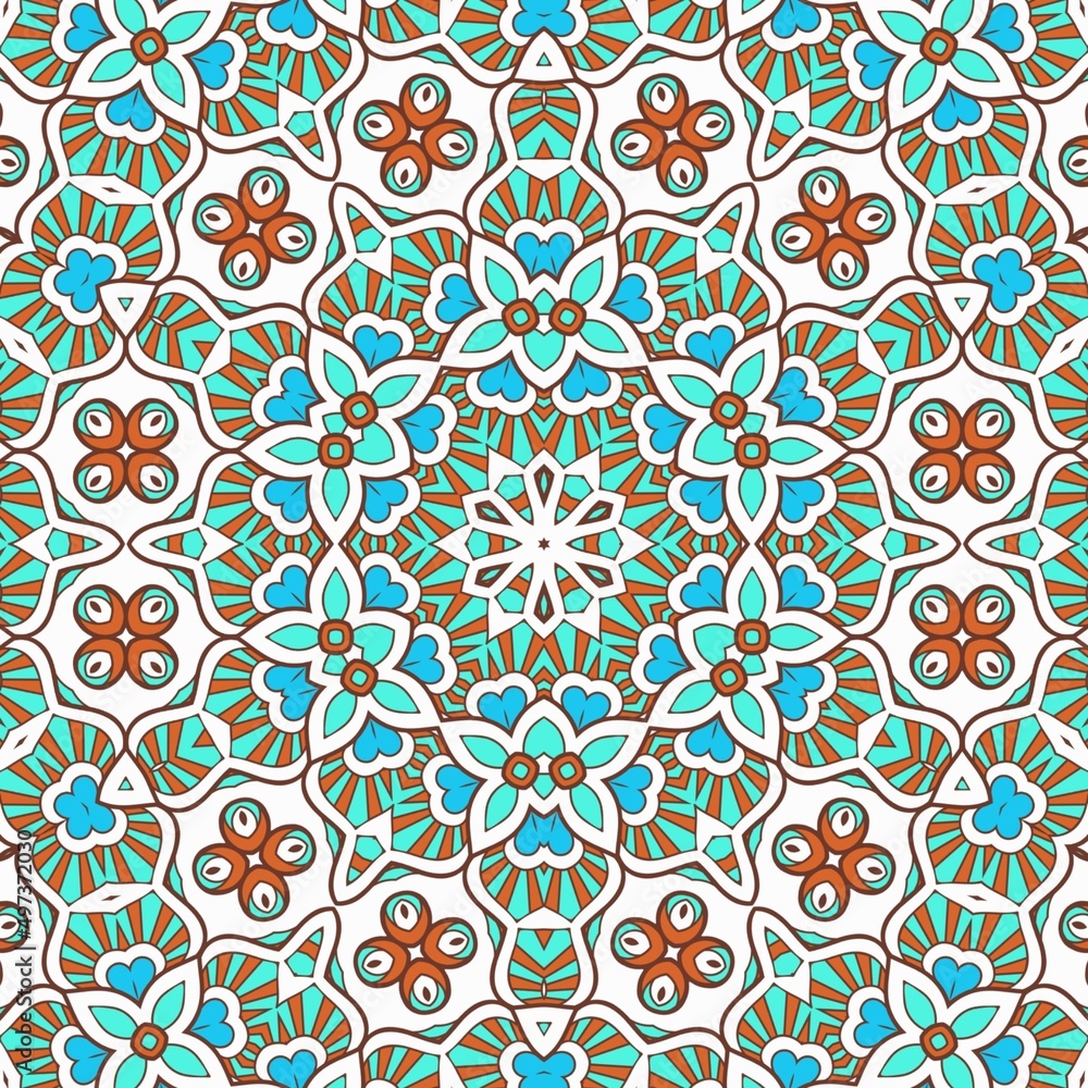 Abstract Pattern Mandala Flowers Art Colorful Blue Turquoise Brown 70