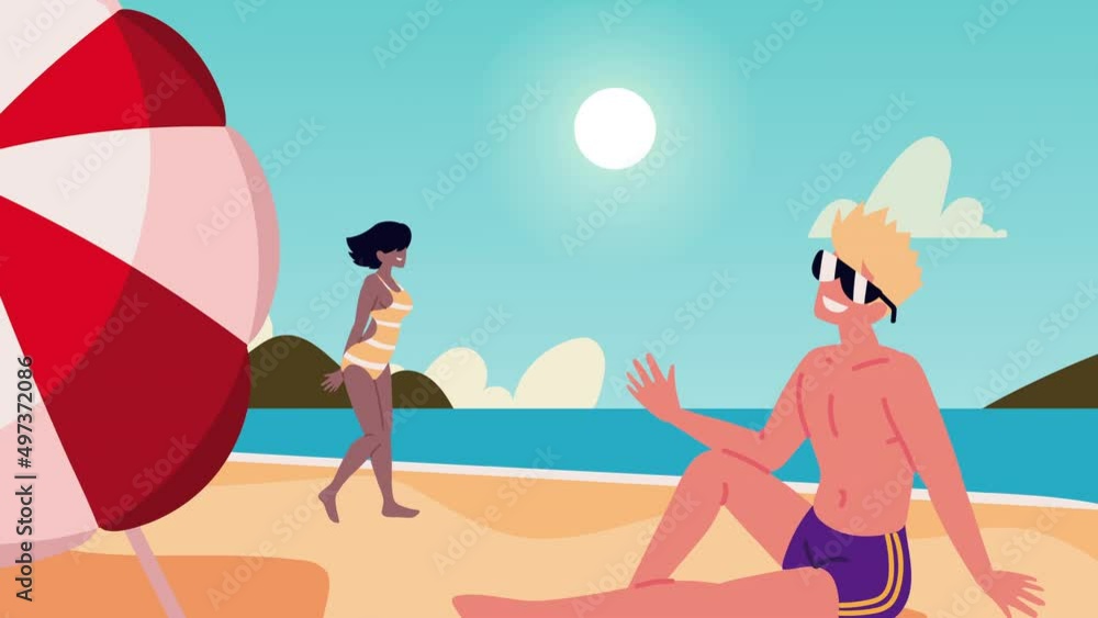 vacationers couple with umbrella on the beach vacationers couple with umbrella on the beach