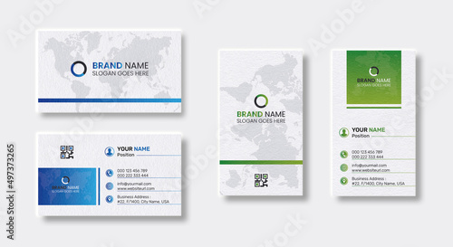 Double-sided creative business card design template. Horizontal and vertical layout. Portrait and landscape orientation. Vector illustration business card