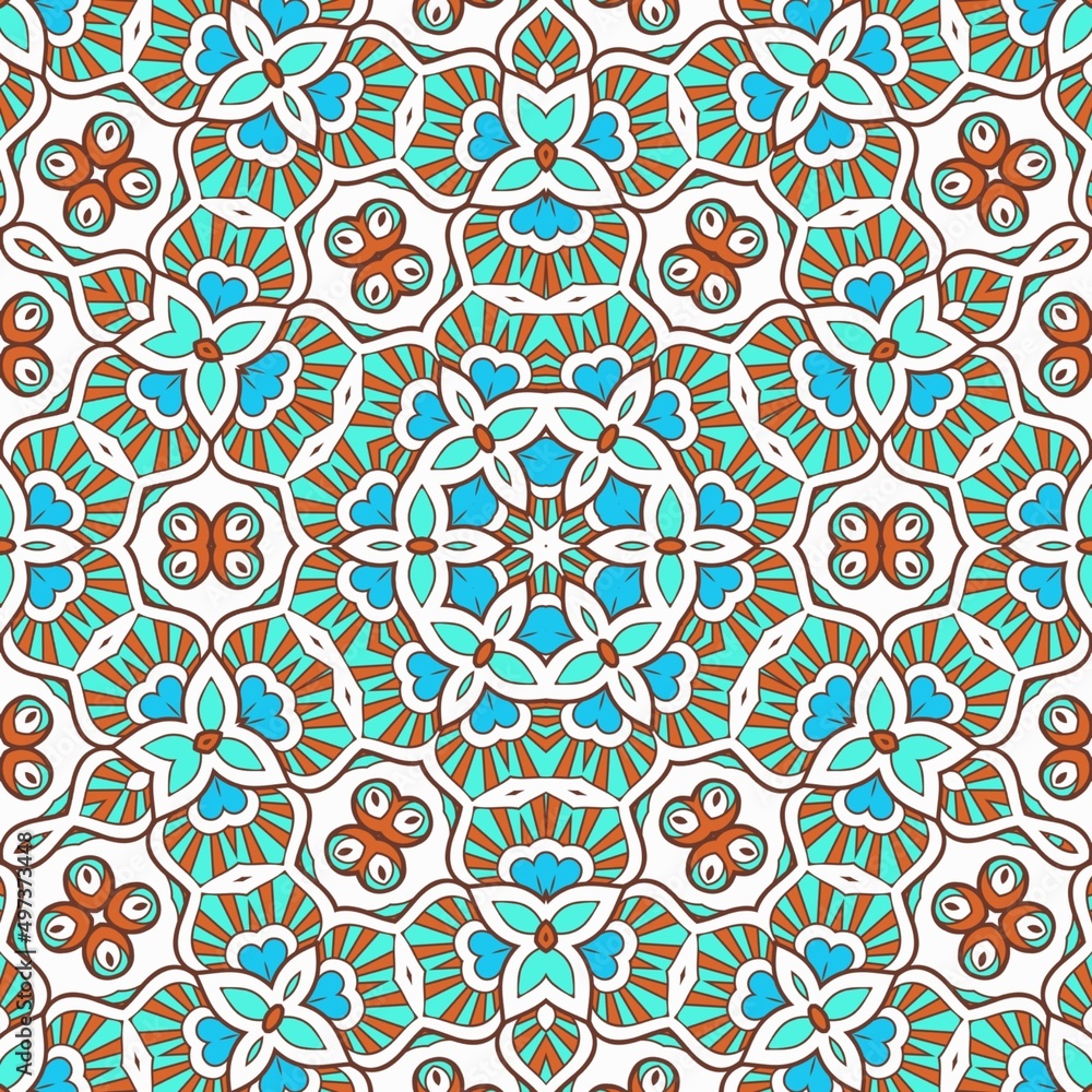 Abstract Pattern Mandala Flowers Art Colorful Blue Turquoise Brown 63