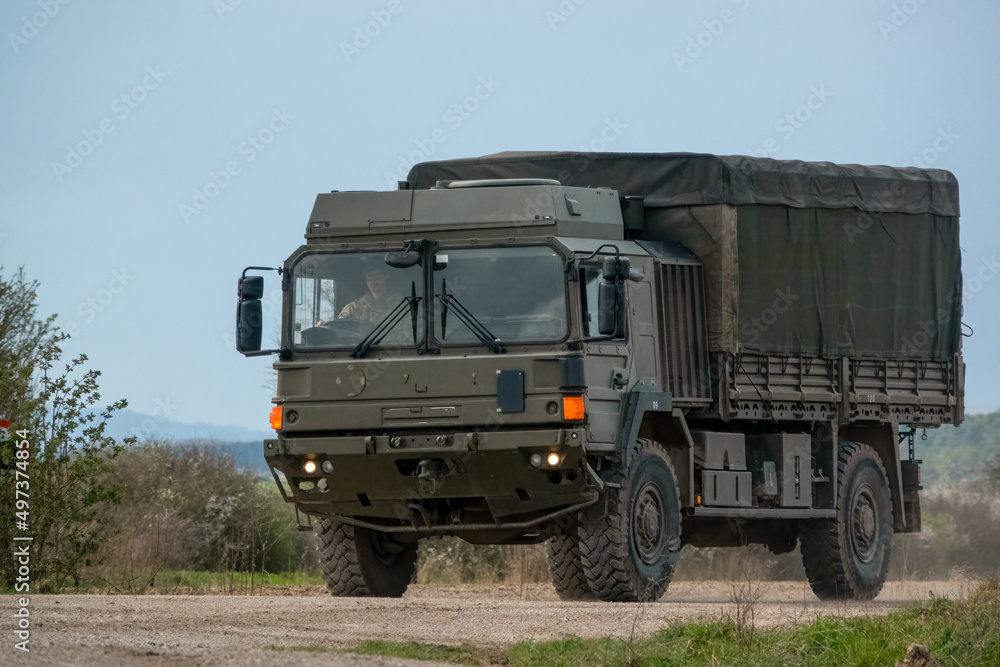 british large MAN SV 4x4 army haulage support vehicle in action on a military exercise