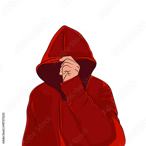 Stylish and mysterious red hooded person.