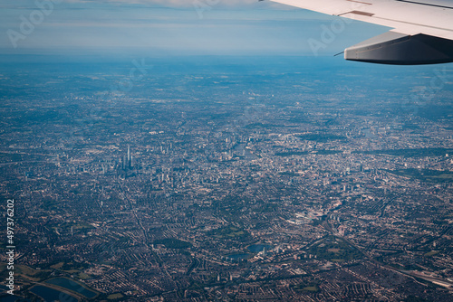 Airplane wing over london