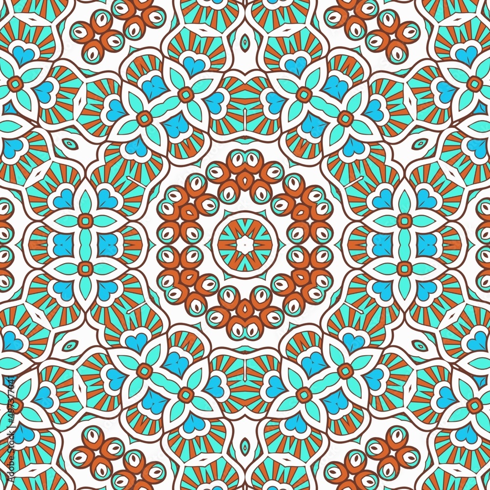 Abstract Pattern Mandala Flowers Art Colorful Blue Turquoise Brown 42