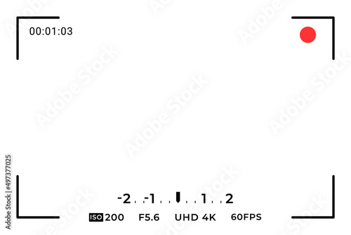 Video camera frame. 3x2 ratio camcorder ui overlay. Videocamera frame with record indicator.