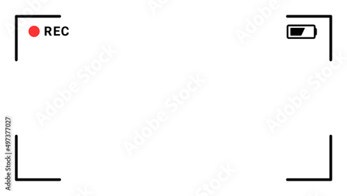 Video camera frame. 16:9 ratio camcorder ui overlay. Videocamera frame with record indicator.