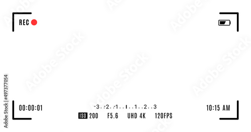 Ultrawide video camera frame. Camcorder ui overlay. Videocamera frame with record indicator