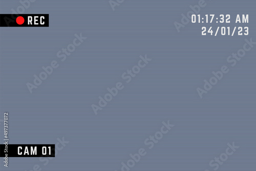 Security camera 3x2 video frame. Camcorder ui overlay. Videocamera frame with record indicator