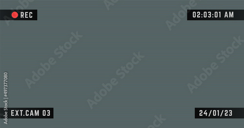 Security video camera frame. Camcorder ui overlay. Videocamera frame with record indicator