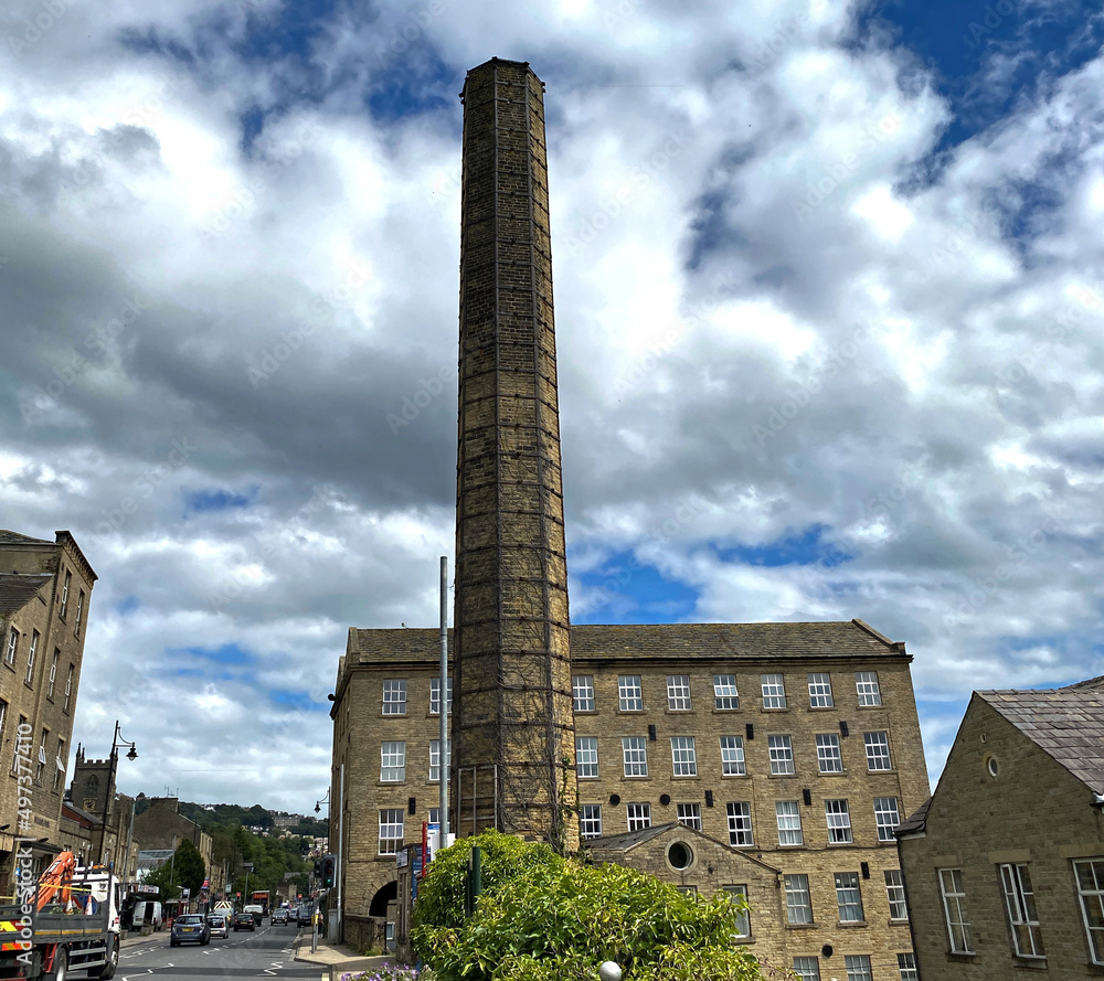 Carlton Mill and Chimney, are Victorian stone buildings, in the centre of, Sowerby Bridge, Halifax, UK