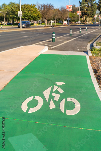 Foto Bicycle path on a city street