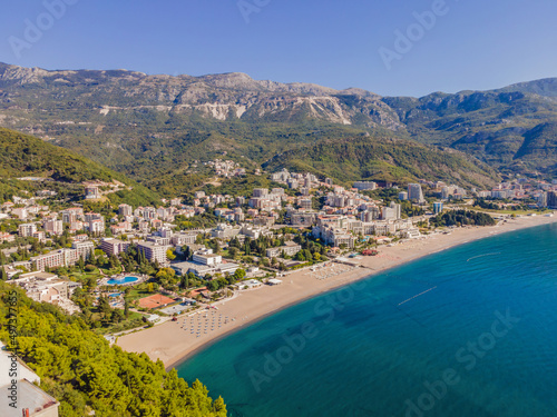 Fototapeta Naklejka Na Ścianę i Meble -  Aerophotography. View from flying drone. Panoramic cityscape of Budva, Montenegro. Top View. Beautiful destinations