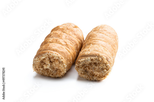 Elegant french cream horn pastries isolated on white