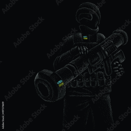 Ukrainian soldier 2022 with a grenade launcher Javelin rocket launcher in the civil war with the Russian Federation. Ukraine will win !!! Glory to Ukraine!!!